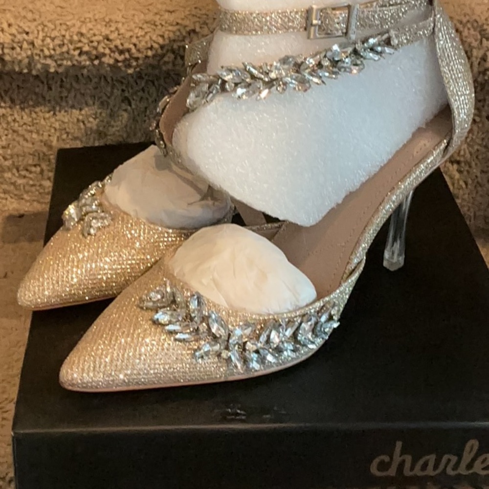 Charles David Gold Heels with Sparkling Rhinestones